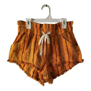 💕BDG Frankie Paperbag Micro Short In Orange Striped Womens Size SP Linen/cotton
